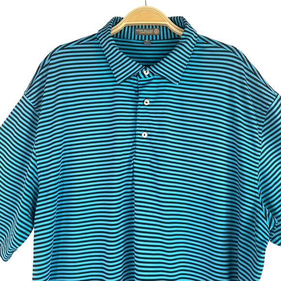 Peter Millar Summer Comfort Golf Polo Shirt Men XL Teal Blue Striped Embroidered - Picture 1 of 8